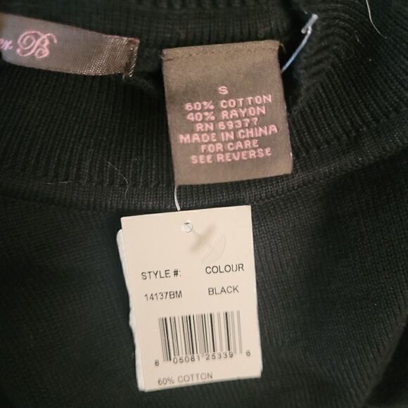 HEATHER B Womens Black Ruffled Ribbed Vented Hem Long Sleeve Mock Neck Sweater - Picture 5 of 5